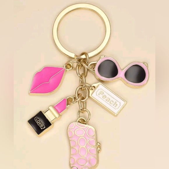 Etsy Accessories - Stylish Pink and Gold Keychain with Charms